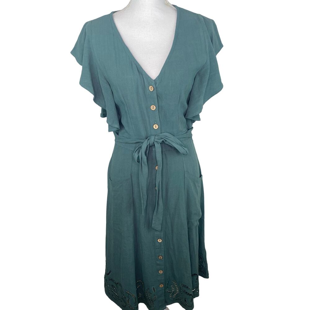 Easel Women's Rayna Flutter Sleeve Midi Dress Size S Green Boho Romantic NWT
